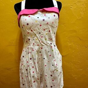 White Polka Dot Romper with Pink Trim